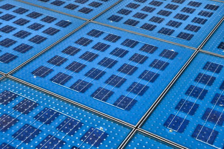 Croatia, photovoltaic panels on the ground near the seaside in Zadarの写真素材