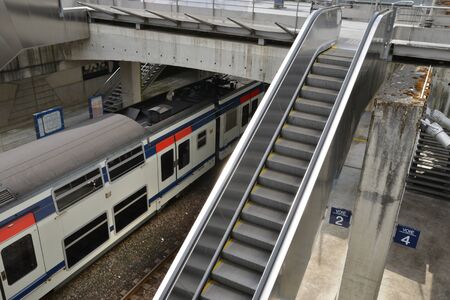 Cergy le Haut, France - august 8 2015 : the train station in the center of the modern city