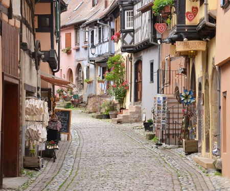 Eguisheim, France - june 19 2015 : the old and picturesque village in summer. Here born the pope Leon 9 in 1002のeditorial素材