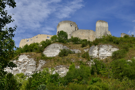 Les Andelys, France - august 10 2015 Chateau Gaillard medieval castle build by the king Richard Lionheart is located 90 m above the Seine riverのeditorial素材