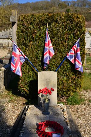Giverny, France - february 29 2016 : aviator grave. In the night of 7th and 8th june 1944 a RAF Lancaster was crashed in flames in the south of the ville, 7 were died.のeditorial素材
