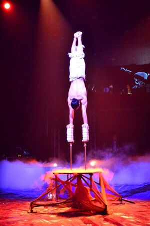 Les Mureaux, France - march 5 2016 : the 15 th Les Mureaux circus festival, acrobatのeditorial素材