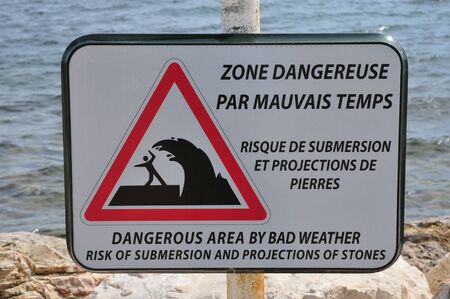 Sanary sur Mer, France - april 20 2016 : sign of dangerous areaのeditorial素材