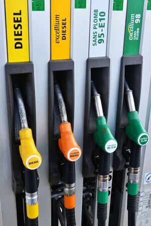 Verneuil sur Seine, France - march 22 2016 : pumps in a filling stationのeditorial素材