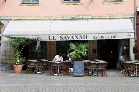 Lyon, France - april 13 2016: restaurant in the saint Jean district in the old historical Lyonのeditorial素材