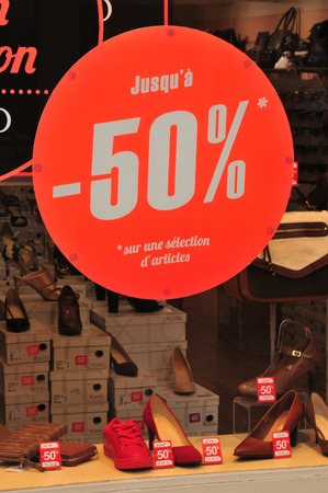 Antibes, France - april 15 2016 : sale on a shoes shopのeditorial素材