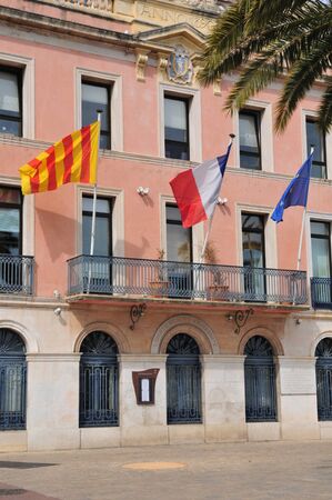 Sanary sur Mer, France - april 20 2016 : the pink city hallのeditorial素材