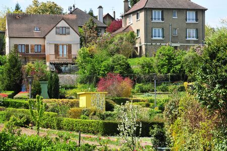 Verneuil sur Seine, France - mai 2 2016 : the allotment garden in springのeditorial素材