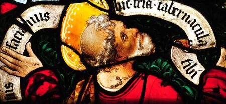 Triel sur Seine, France - april 3 2016 : historical stained glass window in Saint Martin church