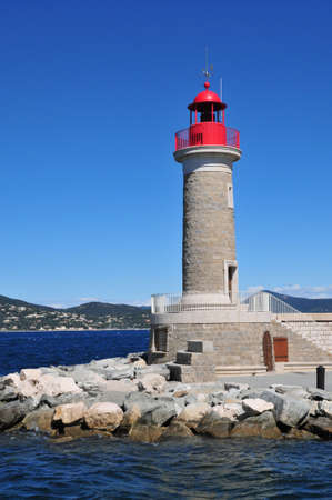 Saint Tropez; France  the red lighthouse in the portの写真素材