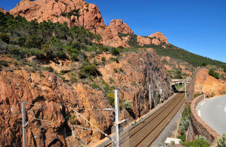 Saint Raphael, France  the railway line of Esterel Massifの写真素材