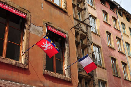 Lyon, France - april 13 2016: the picturesque saint Jean district in the old historical Lyonのeditorial素材