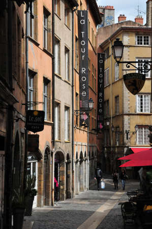 Lyon, France - april 13 2016: the picturesque saint Jean district in the old historical Lyonのeditorial素材