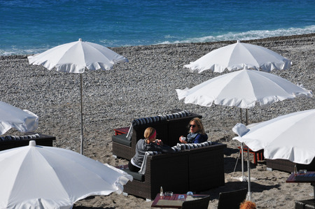 Nice, France - april 19 2016 : the beach near la Promenade des Anglaisのeditorial素材
