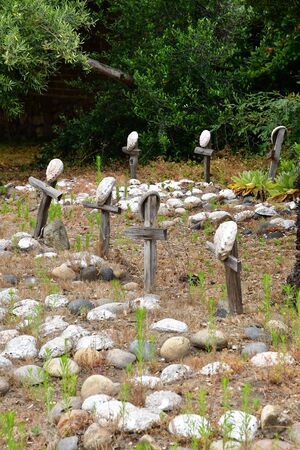 Carmel, USA - july 14 2016 : tomb in the catholic missionのeditorial素材