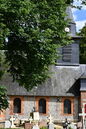 Bois Heroult, France - june 23 2016 : the Notre Dame church and the cemeteryのeditorial素材