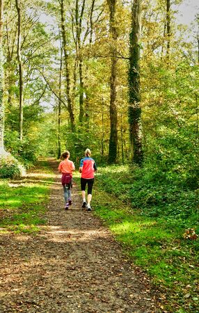 Verneuil sur Seine; France - october 30 2016 : jogger in the forest in the west of the cityのeditorial素材