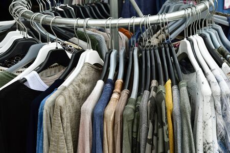 Le Bois Plage en Re, France - september 27 2016 : clothes at the marketのeditorial素材