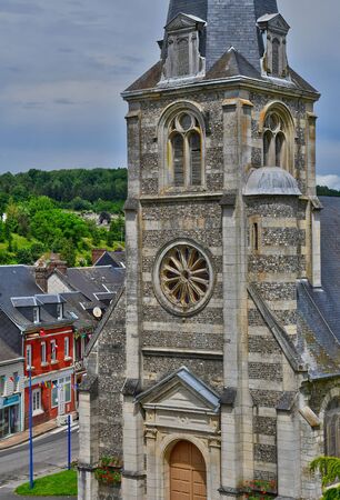 Fontaine le Bourg, France - june 23 2016 : the Notre Dame churchのeditorial素材