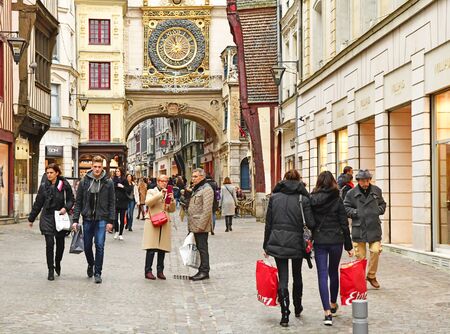 Rouen, France - november 26 2016 : Gros Horloge street in the historical city center in winterのeditorial素材