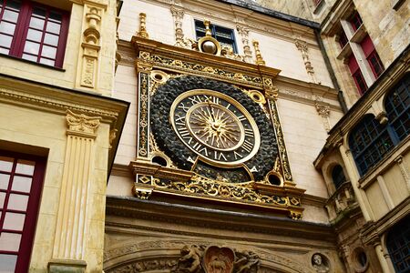 Rouen, France - november 26 2016 : Gros Horloge street in the historical city center in winterのeditorial素材
