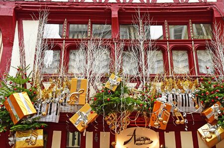 Rouen, France - november 26 2016 : Gros Horloge street in the historical city center in winterのeditorial素材