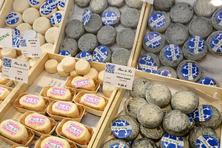 La Flotte, France - september 27 2016 : cheese at the marketのeditorial素材