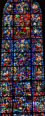 Reims, France - july 25 2016 : stained glass window of the Notre Dame cathedral where the kings of France were crownedのeditorial素材