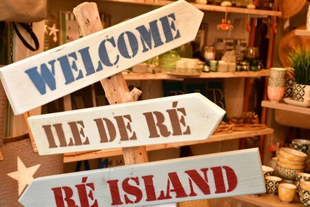 Saint Martin de Re, France - september 27 2016 : shops in the city centerの写真素材