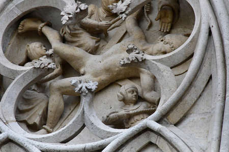 Mantes la Jolie; France - october 18 2016 : portal of the gothic collegiate churchのeditorial素材