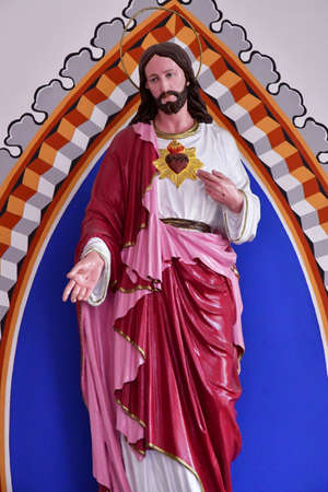 Eguisheim, France - july 23 2016 : Jesus statue in the Saint Leon churchのeditorial素材