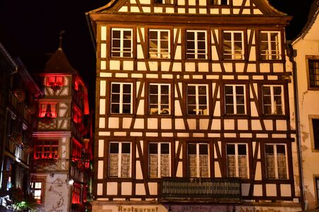 Strasbourg, France - july 24 2016 : the picturesque city center in summer nightのeditorial素材