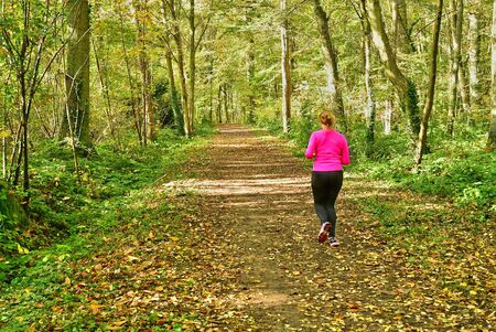 Verneuil sur Seine; France - october 30 2016 : jogger in the forest in the west of the cityのeditorial素材