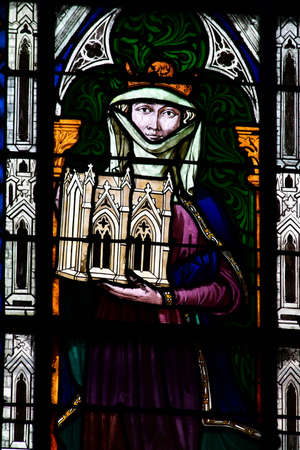 Mantes la Jolie; France - october 18 2016 : stained glass window in the gothic Notre Dame collegiate churchのeditorial素材