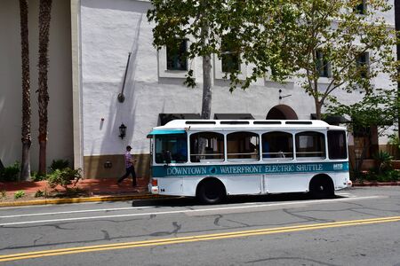 Santa Barbara, USA - july 15 2016 : electric shuttle in the city center