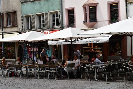 Strasbourg, France - july 22 2016 : restaurant in the picturesque city center in summerのeditorial素材