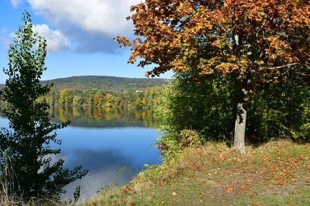 Triel sur Seine, France - october 22 2016 : valley landscape in autumnのeditorial素材
