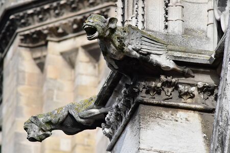 Mantes la Jolie; France - october 18 2016 : gargoyle of the gothic collegiate churchのeditorial素材