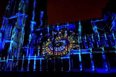 Strasbourg; France - july 24 2016 : sound and light of the Notre Dame cathedralのeditorial素材