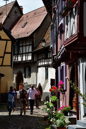Eguisheim, France - july 23 2016 : the historical village in summerのeditorial素材