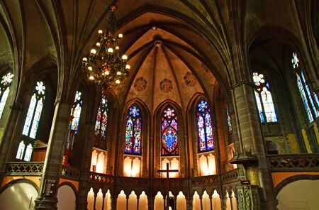 Strasbourg, France - july 24 2016 : stained glass window of the Saint Paul churchのeditorial素材