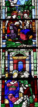 Epernay, France - july 26 2016 : the Notre Dame church stained glass windowのeditorial素材