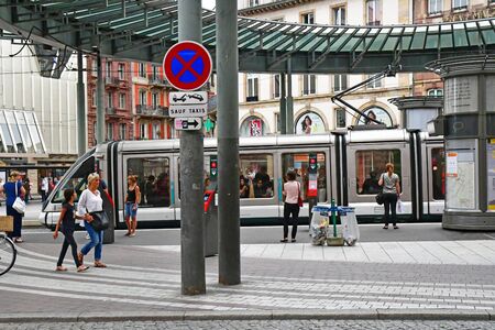 Strasbourg, France - july 22 2016 : tramway stop l Homme de Fer square in the picturesque city center in summerのeditorial素材