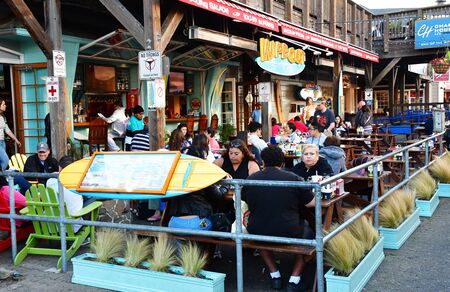San Francisco; USA - july 13 2016 : restaurant in the picturesque pier at nightのeditorial素材