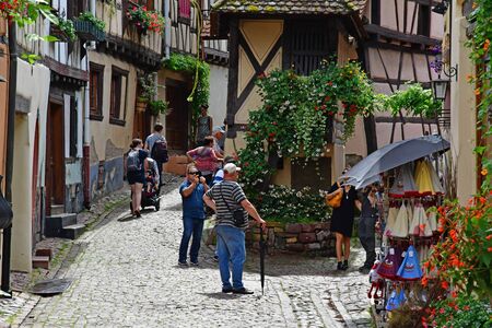 Eguisheim, France - july 23 2016 : the historical village in summerのeditorial素材