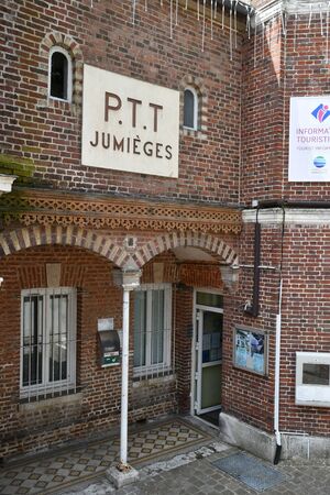 Jumieges, France - june 22 2016 : the tourism office and the post officeのeditorial素材