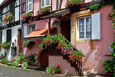 Eguisheim, France - july 23 2016 : the historical village in summerのeditorial素材