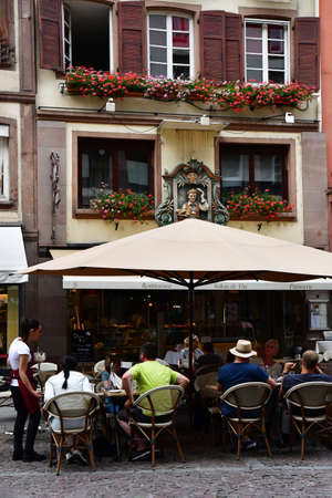 Strasbourg, France - july 22 2016 : restaurant in the picturesque city center in summerのeditorial素材