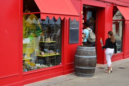 Port en Bessin, France - july 18 2017 : specialities of Normandie shopのeditorial素材
