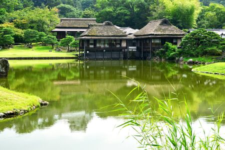 Hikone, Japan - august 9 2017 : the historical Genkyuen parkのeditorial素材